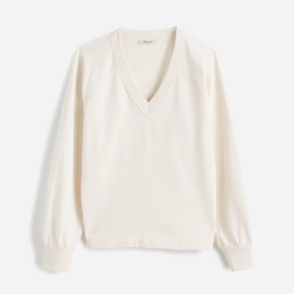 NWT Madewell Cotton Terry V-Neck Sweatshirt. Size: Small. Color: VINTAGE IVORY.